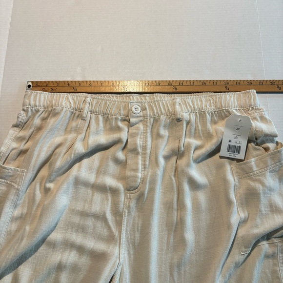 NWT Wonderly Drapey Linen Blend Button Fly Cream Lightweight Cargo Pants Size 3X - Picture 5 of 14